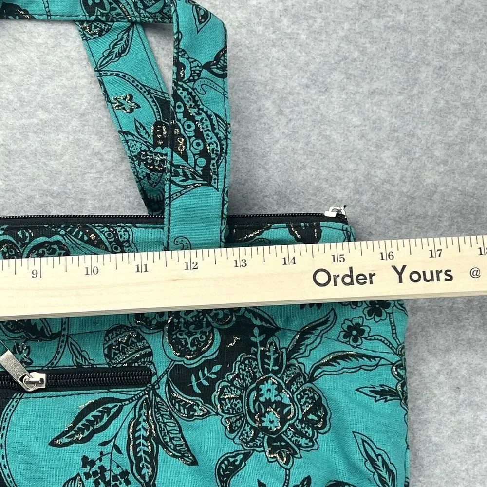 Mings Blue Black Floral Shoulder Tote Bag Boho Tropical Carryall NWT
